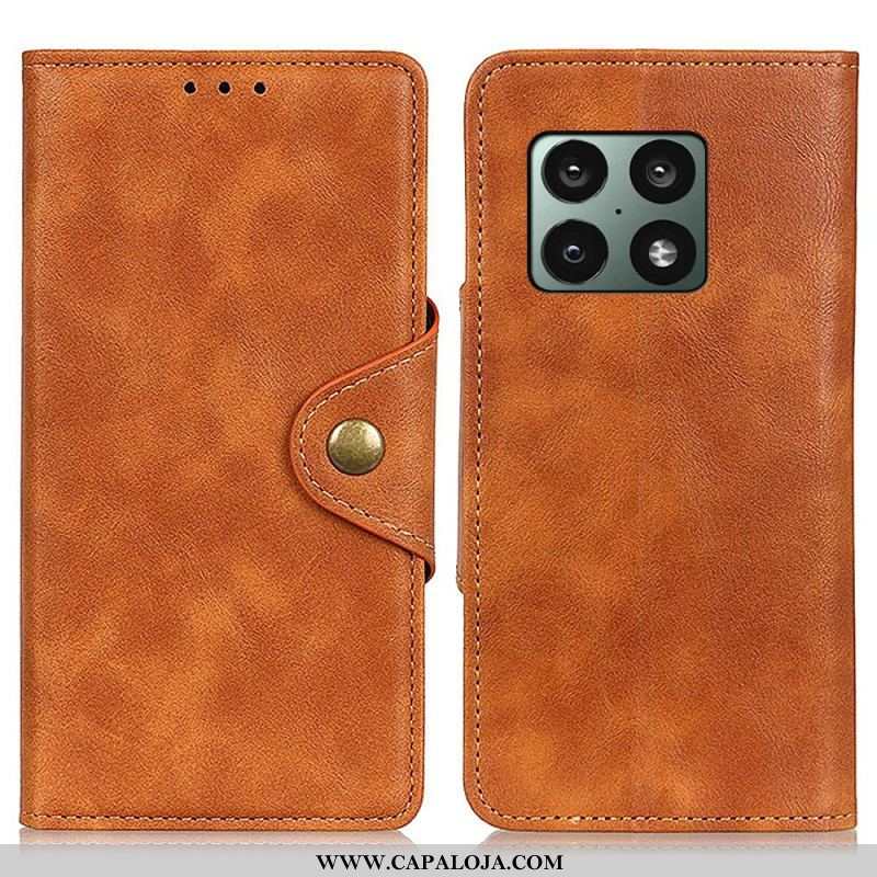 Capa Em Pele Para OnePlus 10 Pro 5G Couro Sintético Vintage E Botão