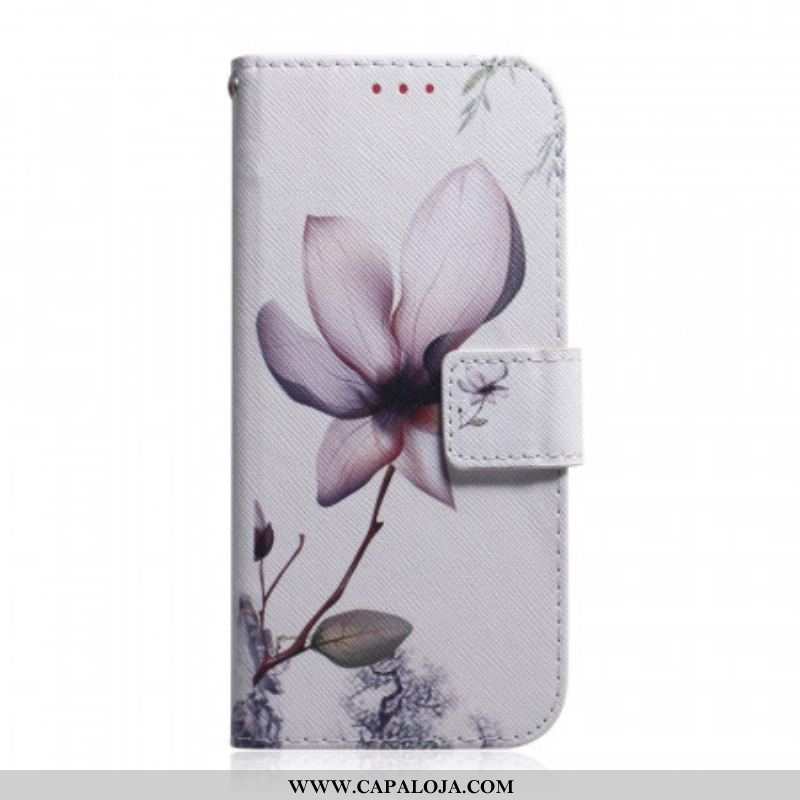 Capa Em Pele Para Samsung Galaxy M32 Flor Rosa Empoeirado
