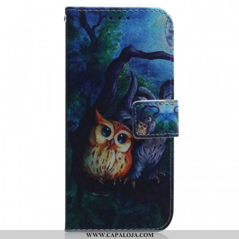 Capa Em Pele Para Samsung Galaxy M33 5G Corujas Pintando