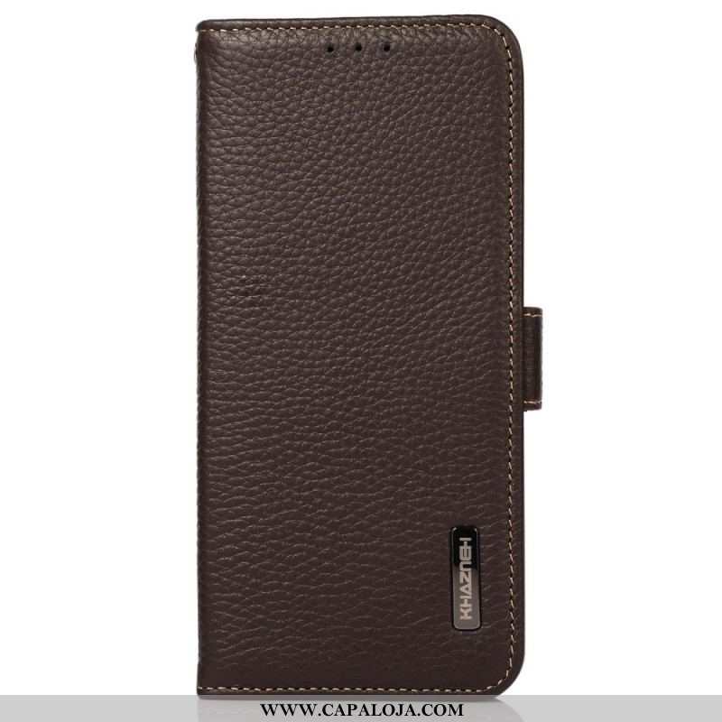 Capa Em Pele Para Samsung Galaxy M33 5G Couro De Lichia Khazneh Rfid