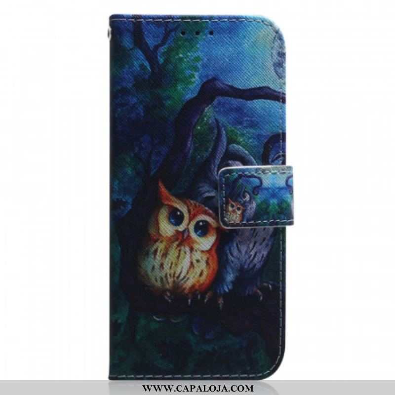 Capa Em Pele Para Sony Xperia 1 IV Corujas Pintando
