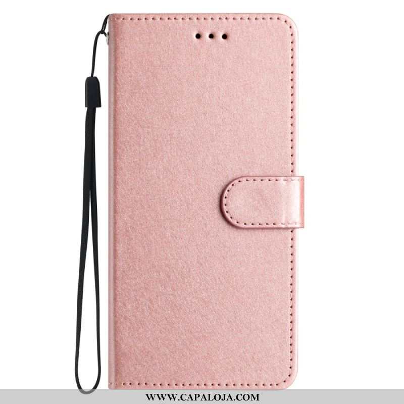 Capa Em Pele Para iPhone 15 Plus De Cordão Pastel Com Alça