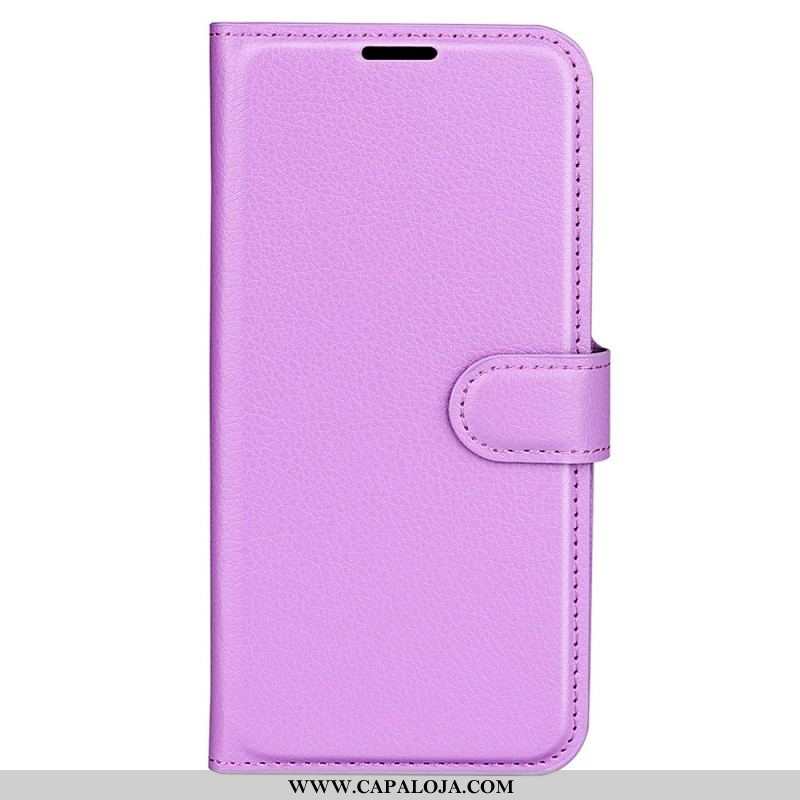 Capa Flip Para Moto G73 5G Clássico Efeito Couro Lichia
