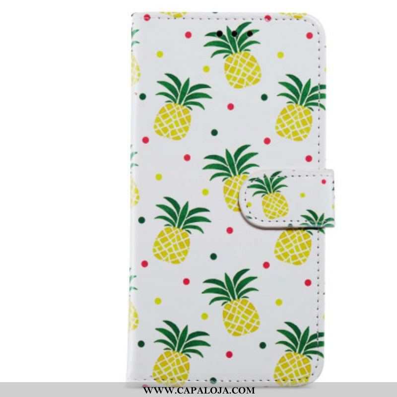 Capa Flip Para Moto G73 5G De Cordão Strappy Abacaxi