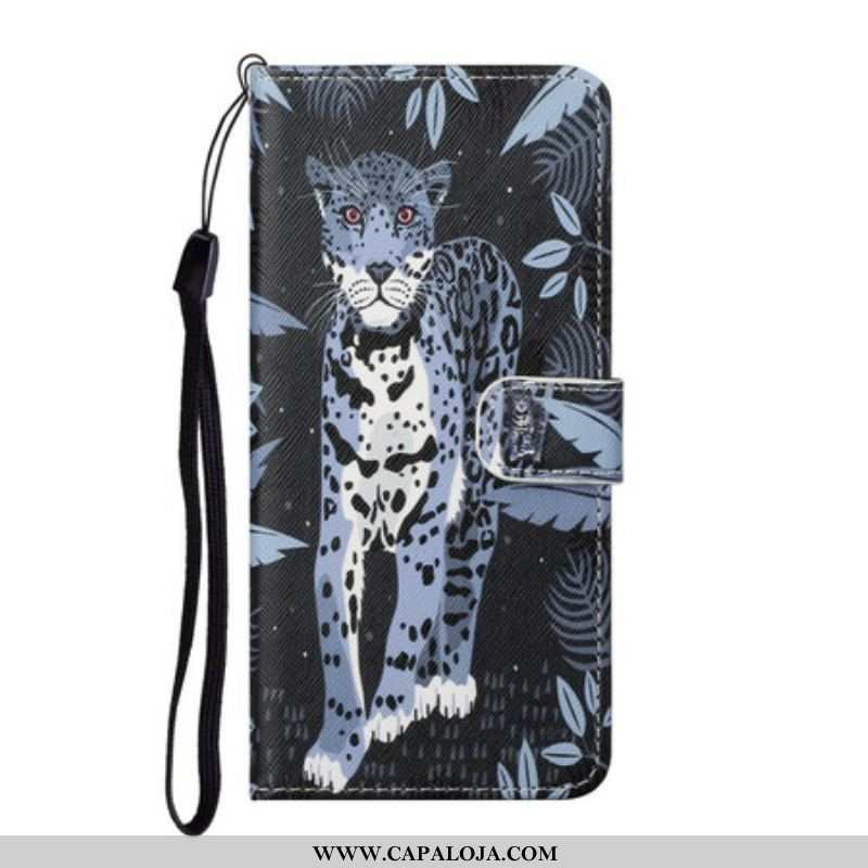 Capa Flip Para OnePlus Nord CE 5G De Cordão Leopardo Strappy