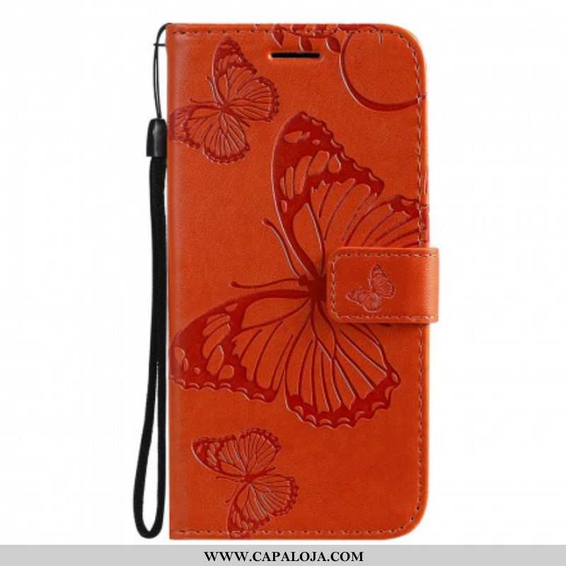 Capa Flip Para Oppo Reno 6 5G De Cordão Borboletas Gigantes