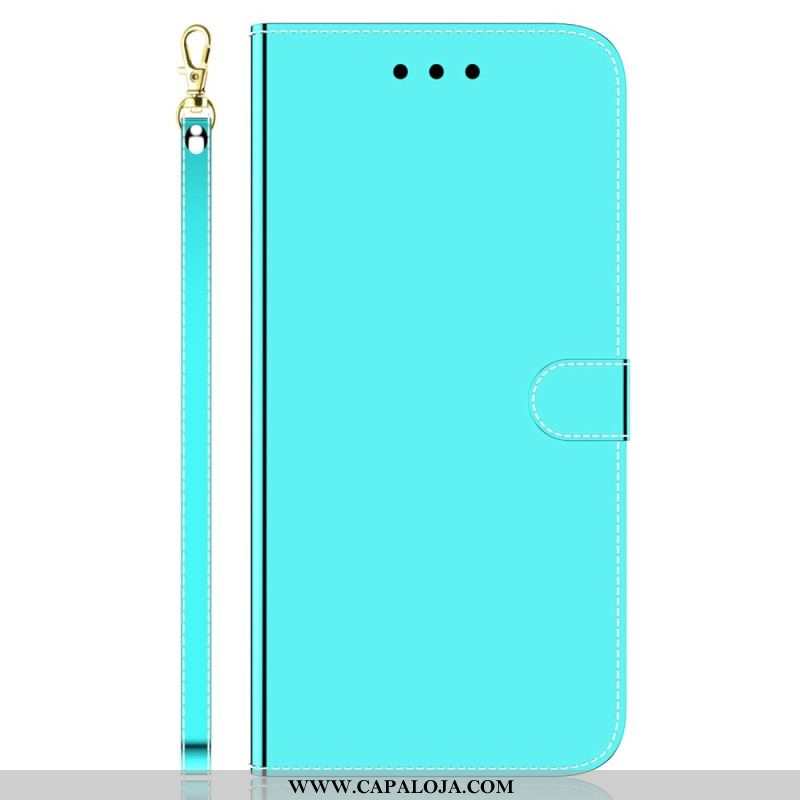 Capa Flip Para Oppo Reno 8 Espelho E Cordão
