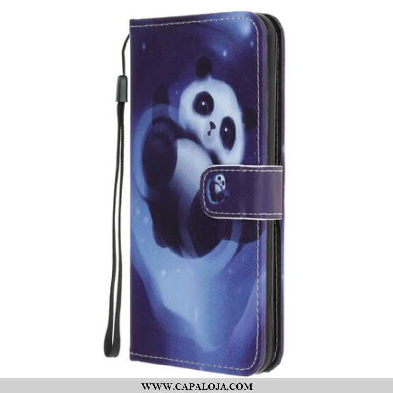 Capa Flip Para Samsung Galaxy A52 4G / A52 5G / A52s 5G De Cordão Espaço Panda Com Lanyard