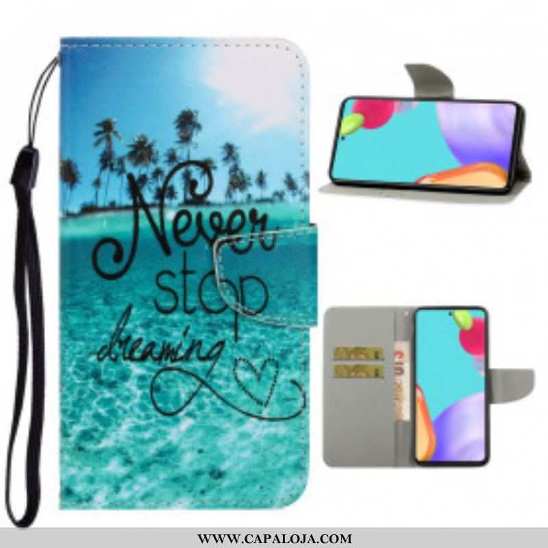 Capa Flip Para Samsung Galaxy A52 4G / A52 5G / A52s 5G De Cordão Nunca Pare De Sonhar Com Strappy N