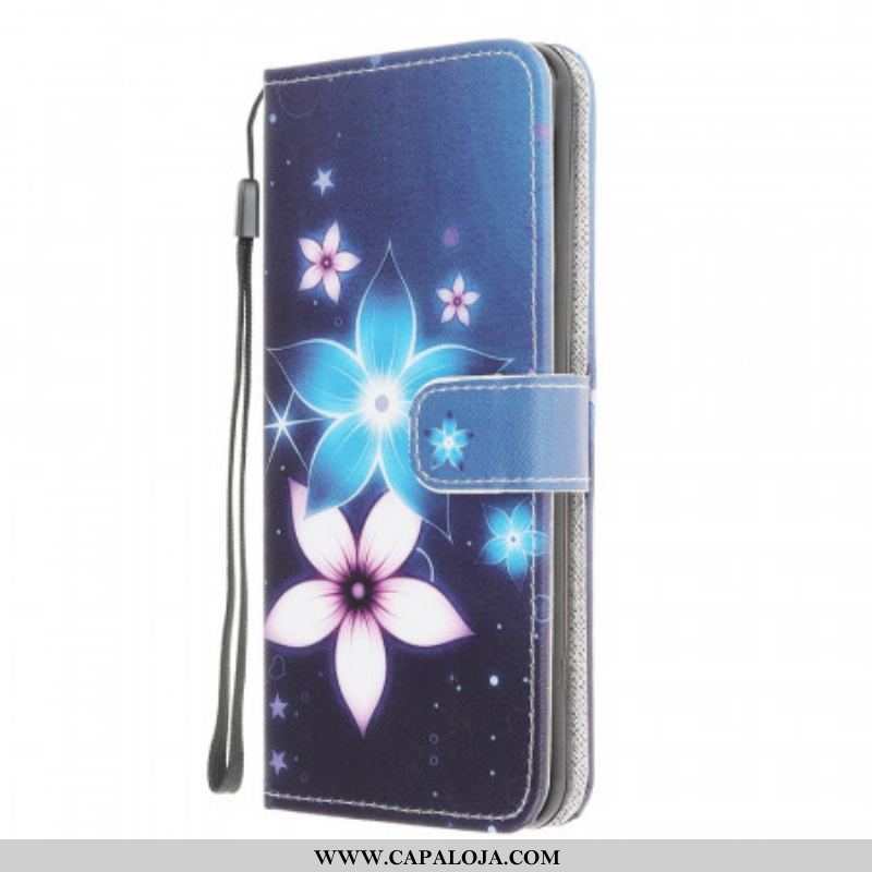 Capa Flip Para Samsung Galaxy M32 De Cordão Flores De Cinta Lunar