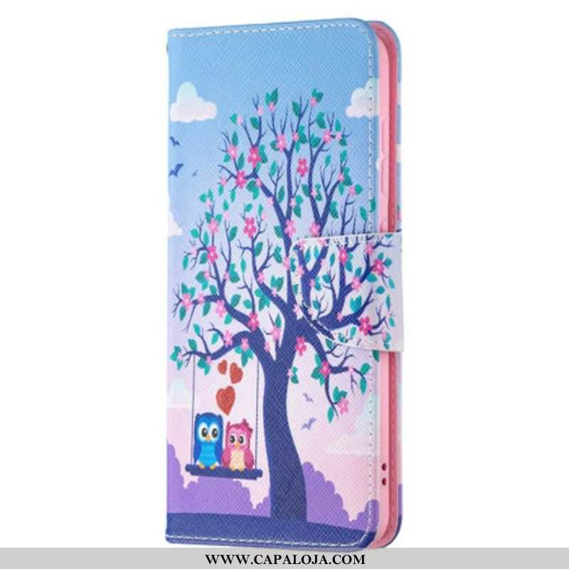 Capa Flip Para Samsung Galaxy S21 FE Corujas No Balanço