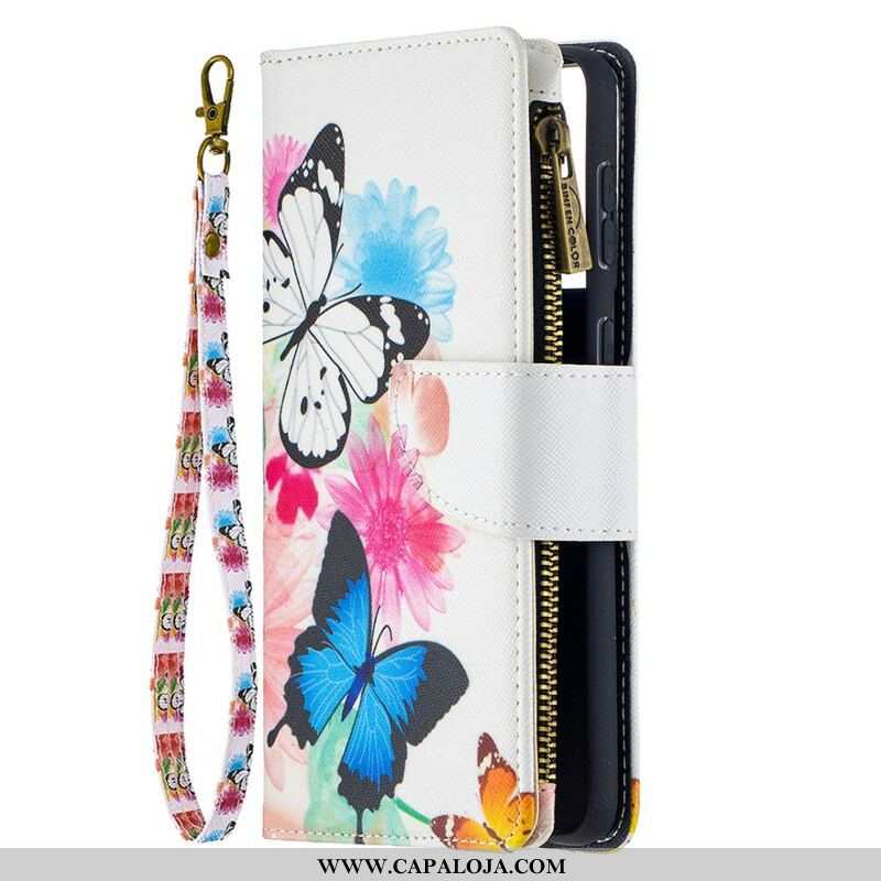 Capa Flip Para Samsung Galaxy S21 Plus 5G Bolso Com Zíper De Borboletas