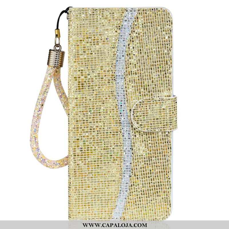 Capa Flip Para Samsung Galaxy S22 Plus 5G Lantejoulas Design S