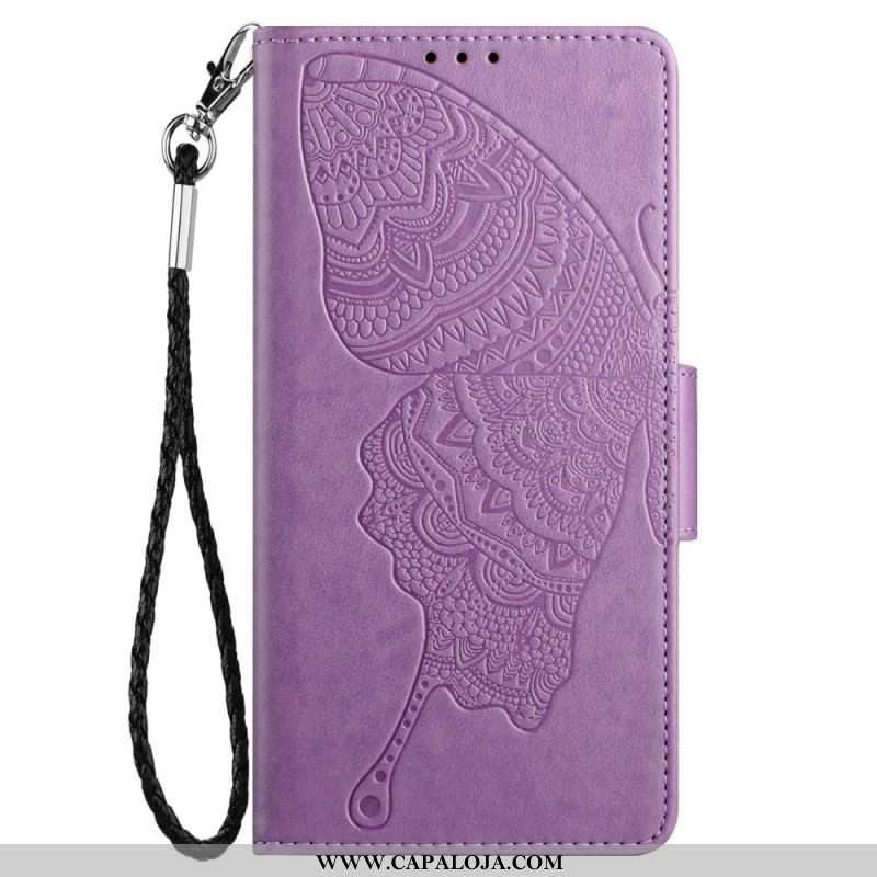 Capa Flip Para Samsung Galaxy S23 5G Borboleta Barroca De Dois Tons
