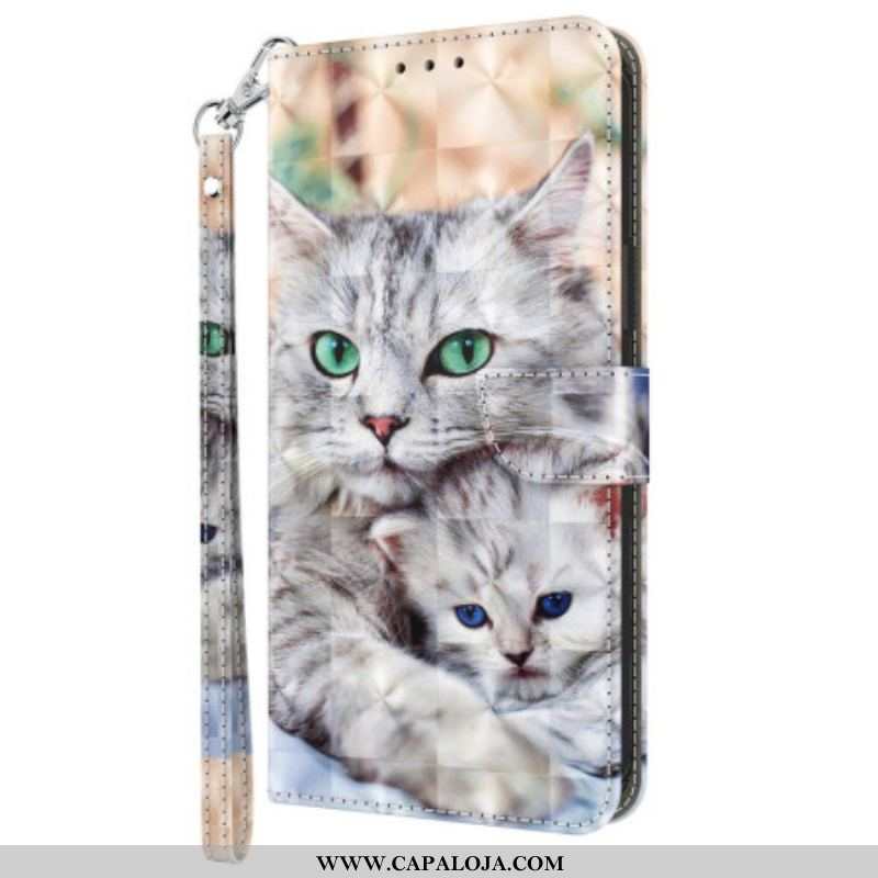 Capa Flip Para Samsung Galaxy S23 5G De Cordão Gatos Tangas