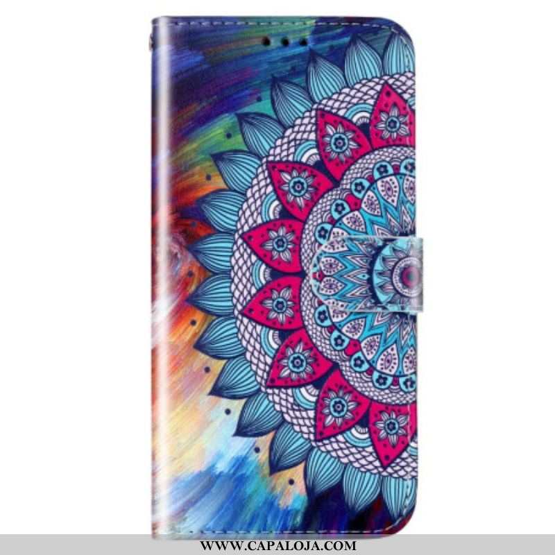 Capa Flip Para Samsung Galaxy S23 5G De Cordão Mandala De Tiras Coloridas