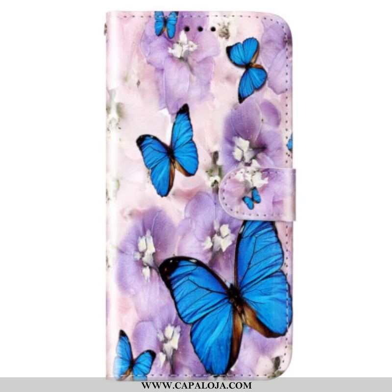 Capa Flip Para Samsung Galaxy S23 5G De Cordão Tanga Borboletas Coloridas
