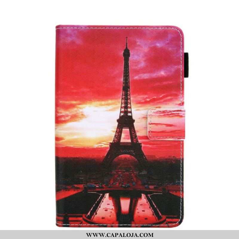 Capa Flip Para Samsung Galaxy Tab A7 Lite Pôr Do Sol Torre Eiffel