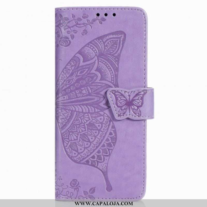 Capa Flip Para Samsung Galaxy Z Fold 3 5G Design De Borboleta Com Cordão