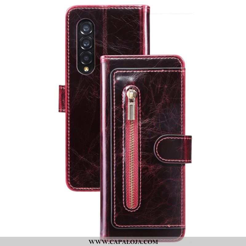 Capa Flip Para Samsung Galaxy Z Fold 4 Multi-bolsos De Couro Falso