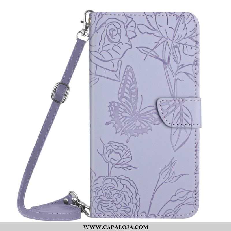 Capa Flip Para Sony Xperia 1 IV Borboletas E Alça De Ombro