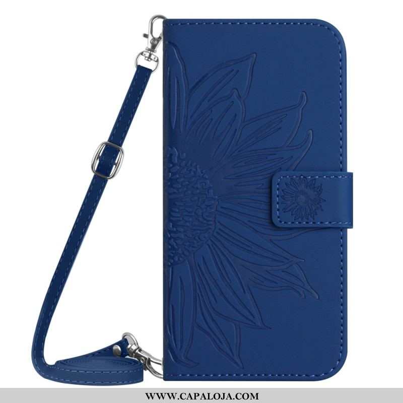 Capa Flip Para Sony Xperia 1 IV Girassol E Alça De Ombro