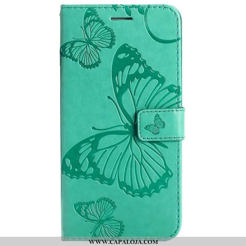 Capa Flip Para Sony Xperia 5 IV De Cordão Borboletas Gigantes
