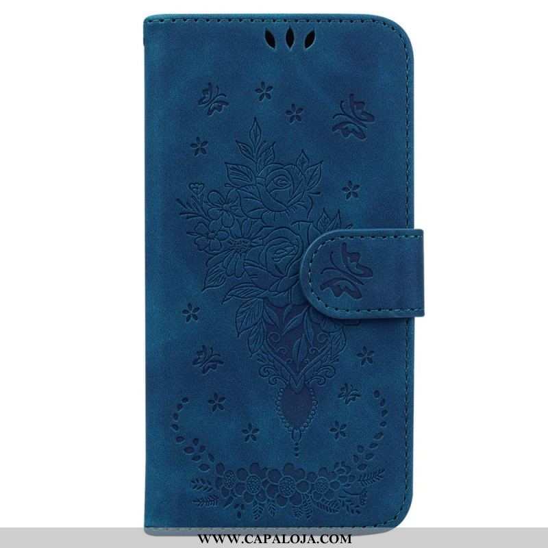 Capa Flip Para Xiaomi 13 De Cordão Strappy Rosas E Borboletas