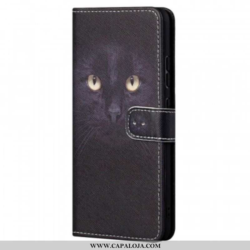 Capa Flip Para Xiaomi Redmi Note 11 Pro / 11 Pro 5G De Cordão Olhos De Gato Preto Com Tiras