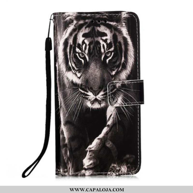 Capa Flip Para iPhone 13 Mini Tigre Da Noite