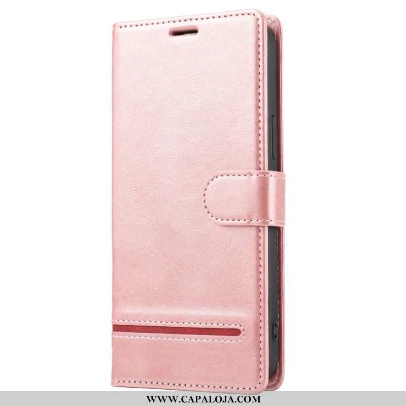 Capa Flip Para iPhone 14 Pro Linha Efeito Couro