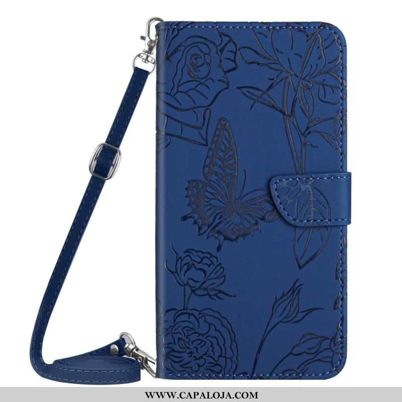 Capa Folio Para Huawei P60 Pro Borboletas Com Alça De Ombro