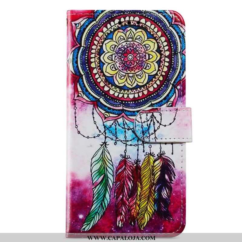 Capa Folio Para Moto G73 5G De Cordão Apanhador De Sonhos Colorido Com Alça