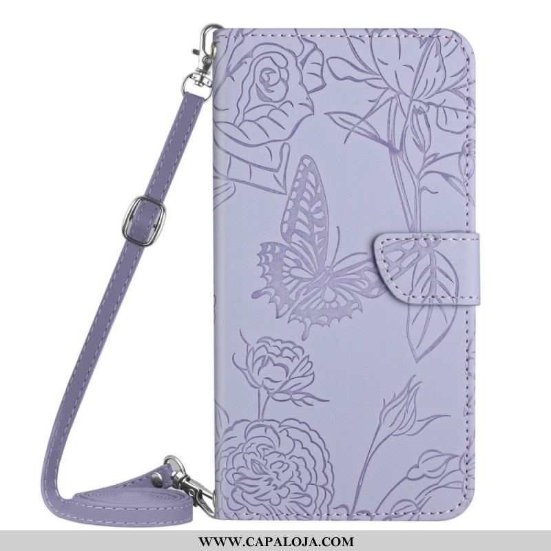 Capa Folio Para Oppo Find X5 Lite Borboletas Com Alça De Ombro