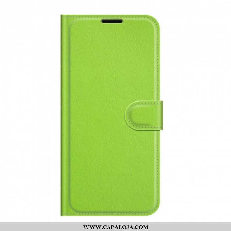 Capa Folio Para Oppo Reno 6 5G Couro Sintético De Lichia Clássico