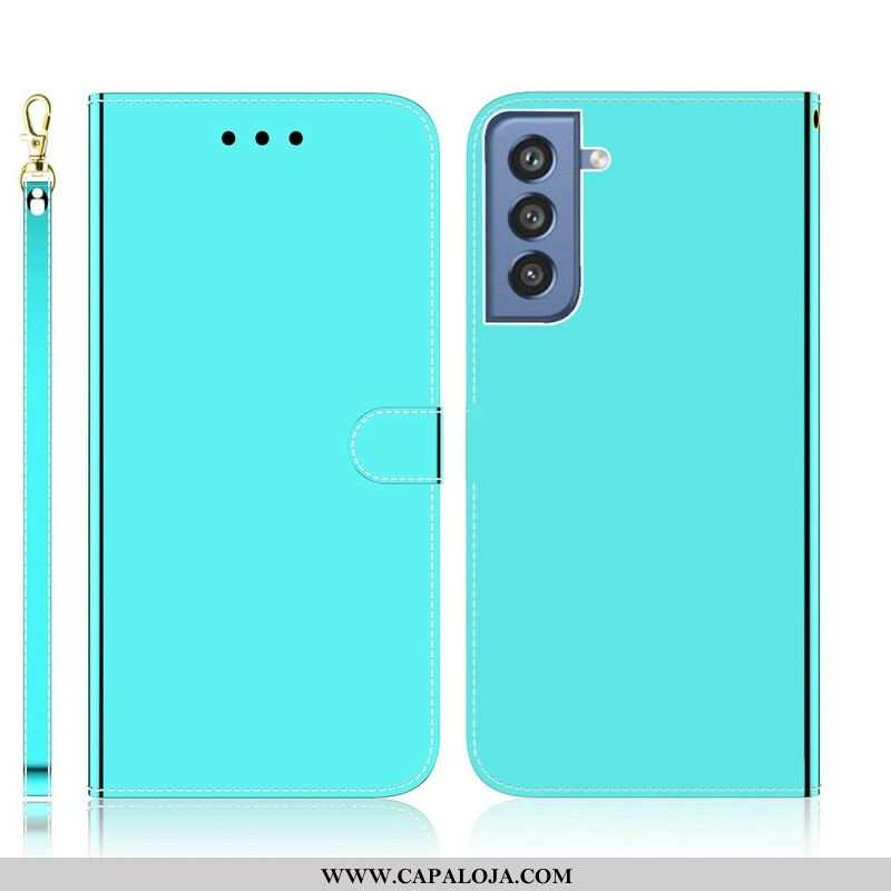 Capa Folio Para Samsung Galaxy S21 FE Capa De Espelho De Couro Sintético