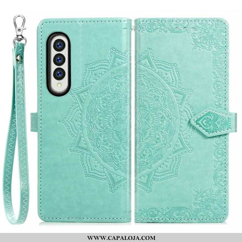 Capa Folio Para Samsung Galaxy Z Fold 4 De Cordão Mandala Medieval Strappy