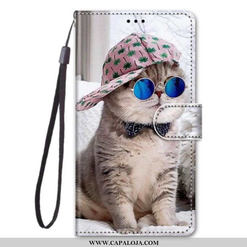 Capa Folio Para Sony Xperia 1 IV De Cordão Yo Cat Com Alça