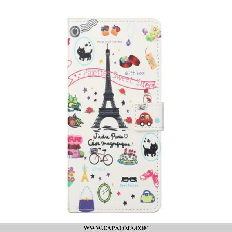 Capa Folio Para iPhone 13 Pro Eu Amo Paris
