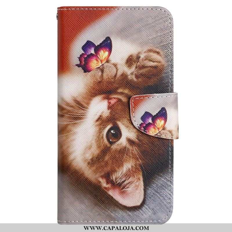 Capa Folio Para iPhone 15 De Cordão Somente Gatos Com Alças