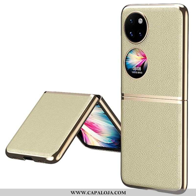 Capa Para Huawei P50 Pocket Bordas Estilo Metal De Couro Falso