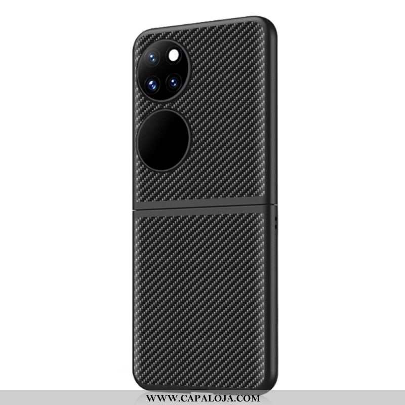 Capa Para Huawei P50 Pocket Couro Genuíno E Fibra De Carbono