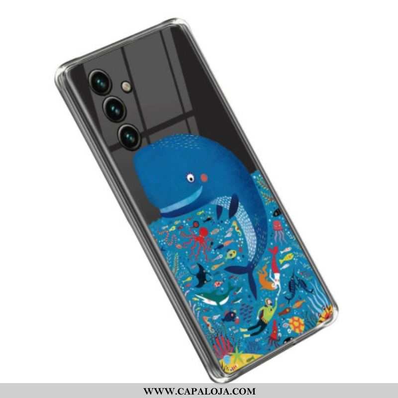 Capa Para Samsung Galaxy A14 / A14 5G Baleia Colorida Transparente