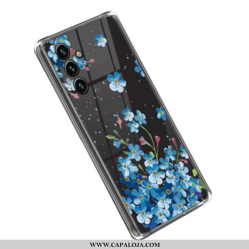 Capa Para Samsung Galaxy A14 / A14 5G Flores Azuis Sem Costura