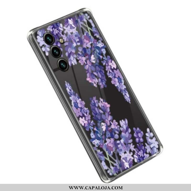 Capa Para Samsung Galaxy A14 / A14 5G Flores Roxas Sem Costura