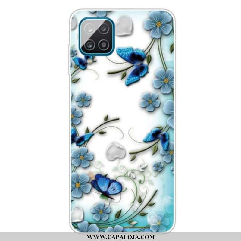 Capa Para Samsung Galaxy M12 / A12 Borboletas E Flores Retrô Sem Costura