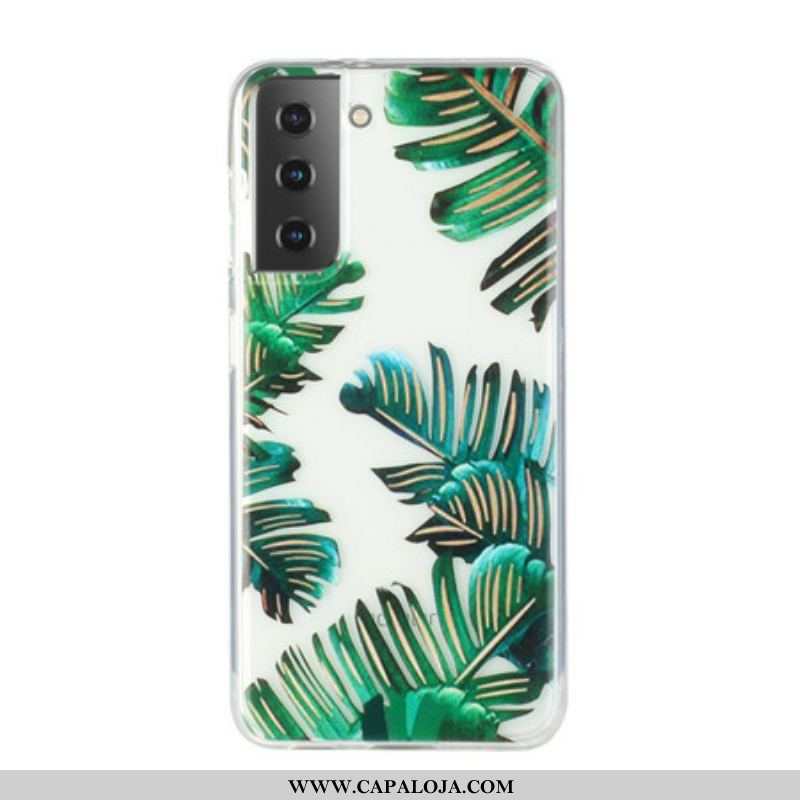 Capa Para Samsung Galaxy S21 Plus 5G Folhas Verdes Sem Costura