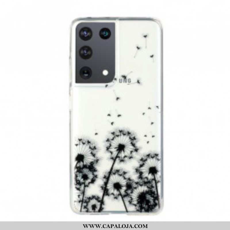 Capa Para Samsung Galaxy S21 Ultra 5G Dentes-de-leão Pretos Sem Costura