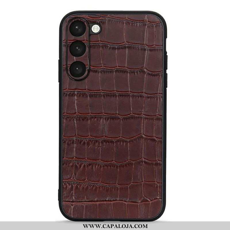 Capa Para Samsung Galaxy S23 5G Couro Genuíno Estilo Crocodilo