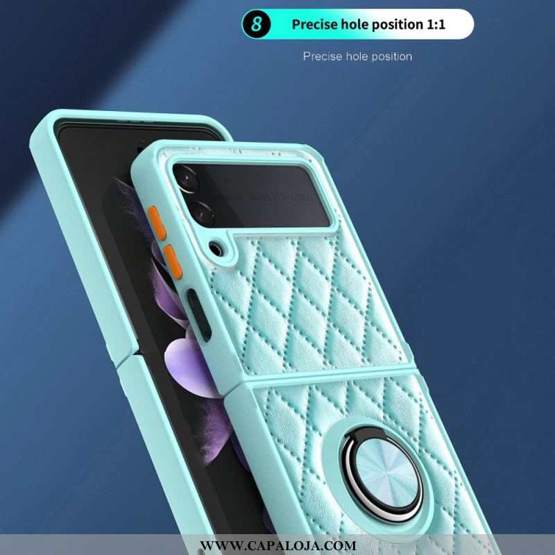 Capa Para Samsung Galaxy Z Flip 3 5G De Couro Acolchoado Com Suporte De Anel